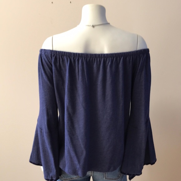 LOFT OFF THE SHOULDER BLUE KNIT TOP SIZE S - Picture 2 of 6